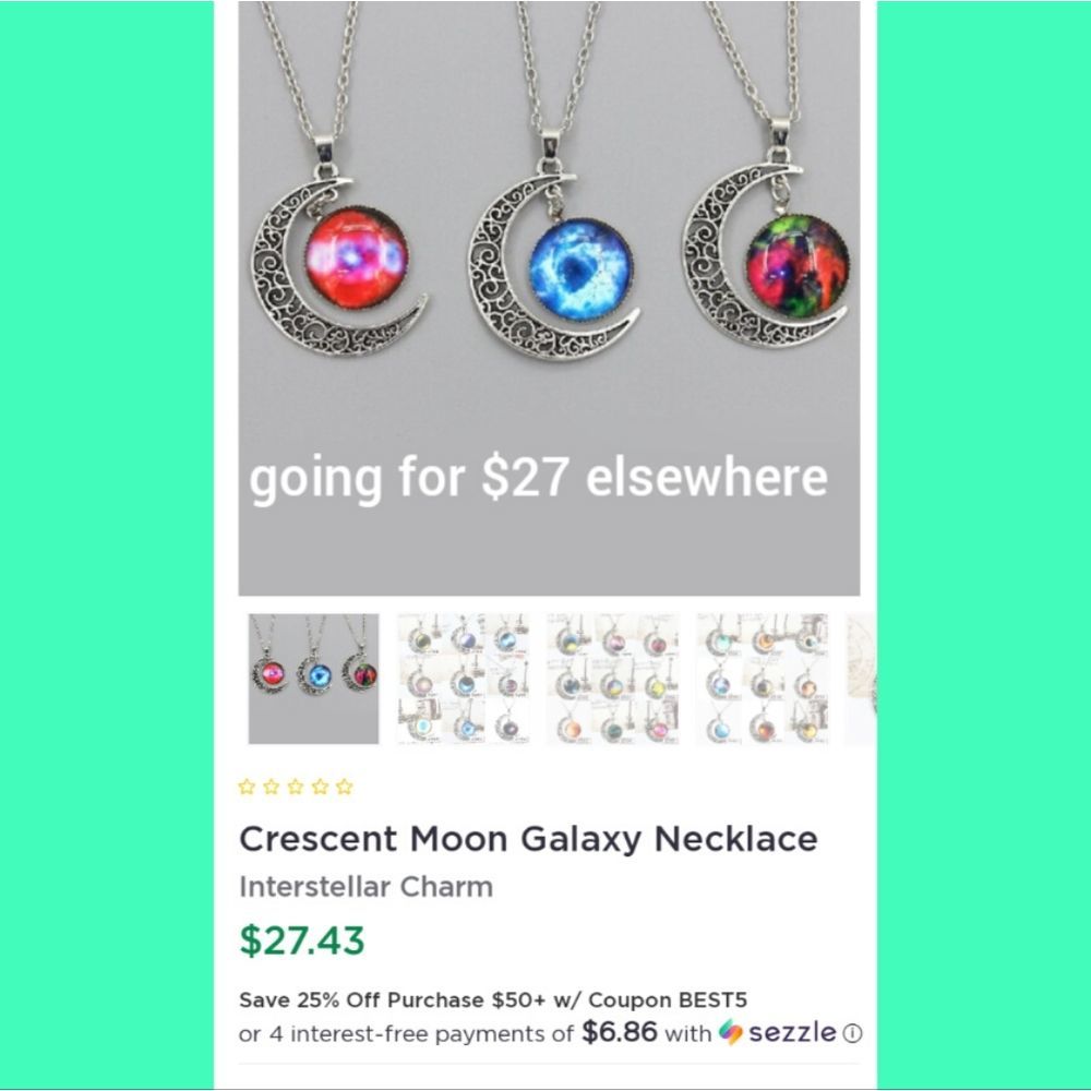 Crescent moon galaxy necklace purple/blue - Picture 5 of 6